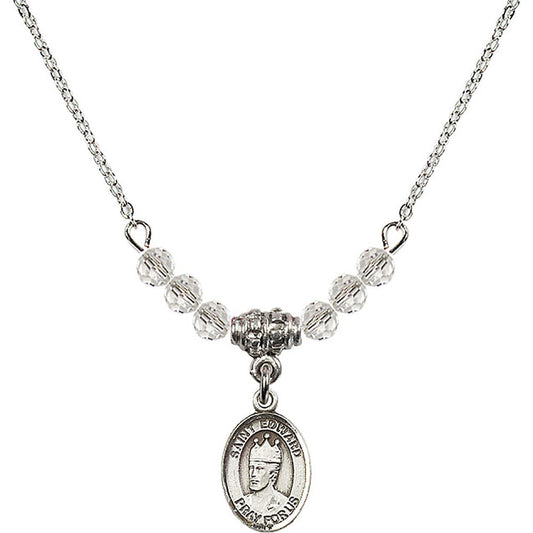 Sterling Silver Saint Edward the Confessor Birthstone Necklace with Crystal Beads - 9026