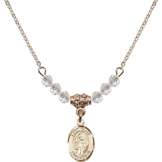 14kt Gold Filled Saint Clare of Assisi Birthstone Necklace with Crystal Beads - 9028