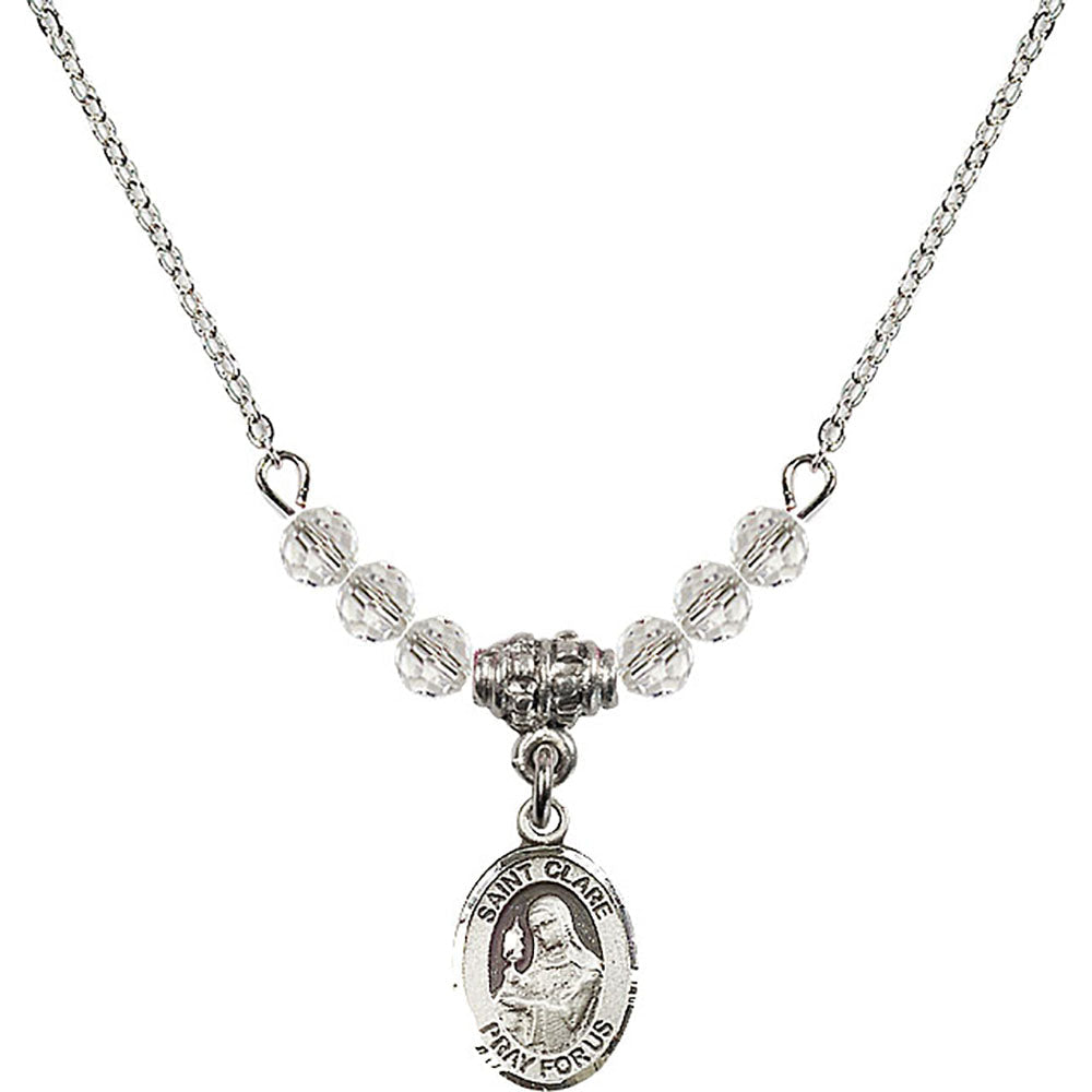 Sterling Silver Saint Clare of Assisi Birthstone Necklace with Crystal Beads - 9028