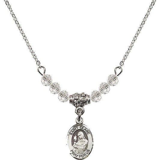 Sterling Silver Saint Clare of Assisi Birthstone Necklace with Crystal Beads - 9028