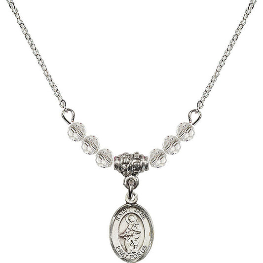 Sterling Silver Saint Jane of Valois Birthstone Necklace with Crystal Beads - 9029