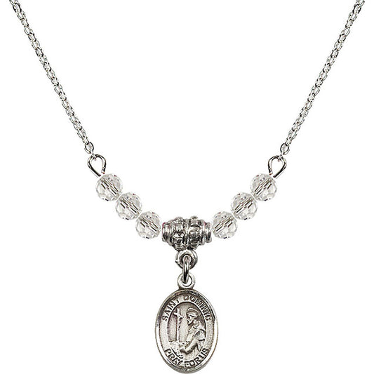 Sterling Silver Saint Dominic de Guzman Birthstone Necklace with Crystal Beads - 9030