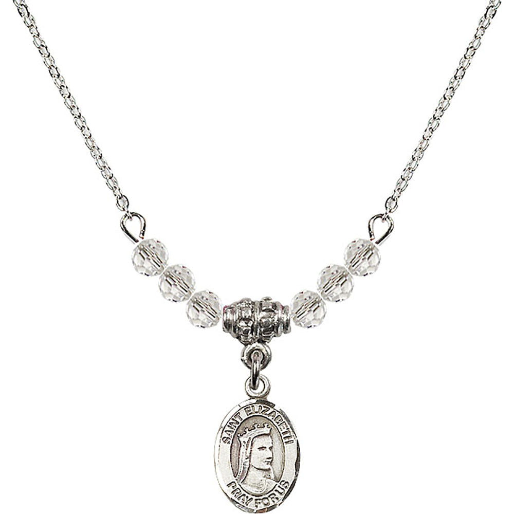 Sterling Silver Saint Elizabeth of Hungary Birthstone Necklace with Crystal Beads - 9033