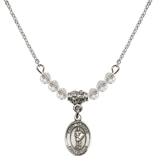 Sterling Silver Saint Florian Birthstone Necklace with Crystal Beads - 9034