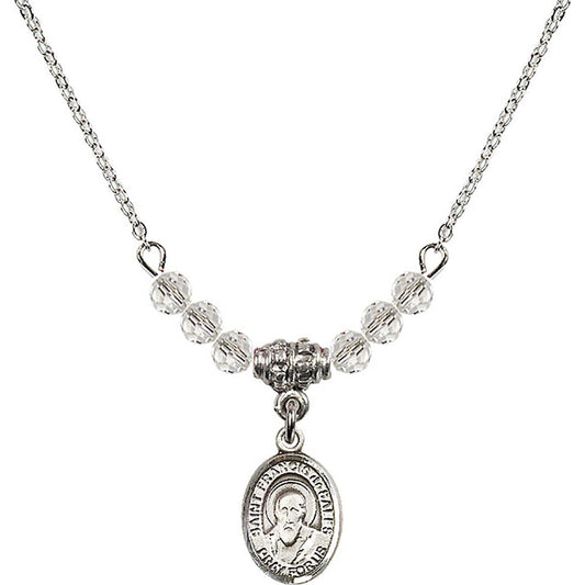 Sterling Silver Saint Francis de Sales Birthstone Necklace with Crystal Beads - 9035