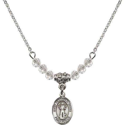 Sterling Silver Saint Francis of Assisi Birthstone Necklace with Crystal Beads - 9036