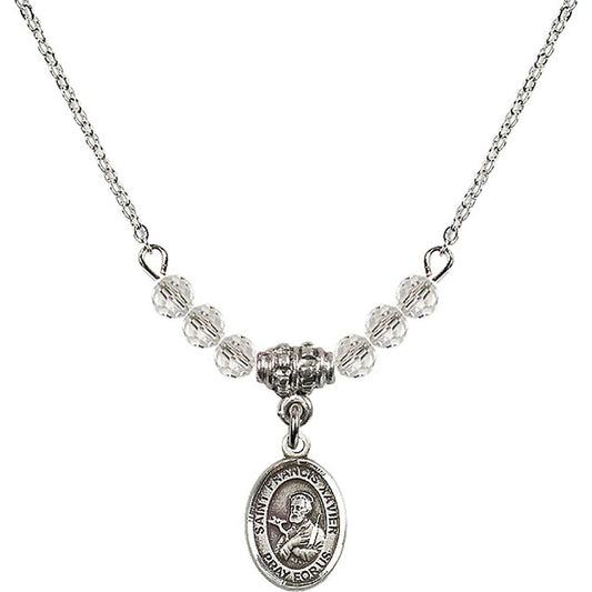 Sterling Silver Saint Francis Xavier Birthstone Necklace with Crystal Beads - 9037