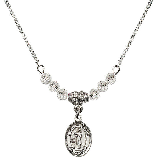 Sterling Silver Saint Genesius of Rome Birthstone Necklace with Crystal Beads - 9038