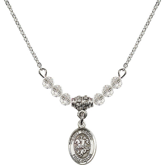 Sterling Silver Saint George Birthstone Necklace with Crystal Beads - 9040