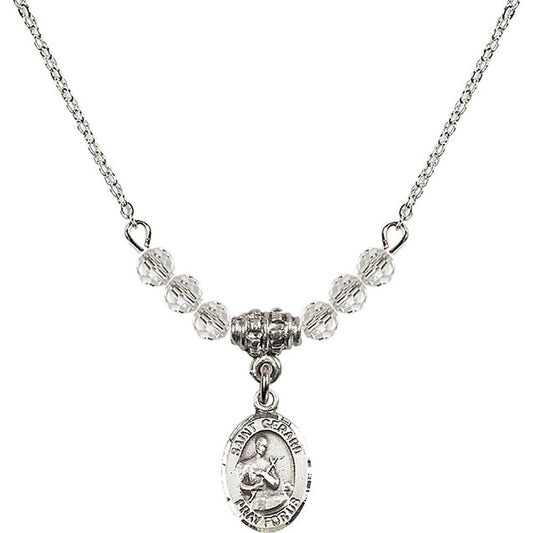 Sterling Silver Saint Gerard Majella Birthstone Necklace with Crystal Beads - 9042