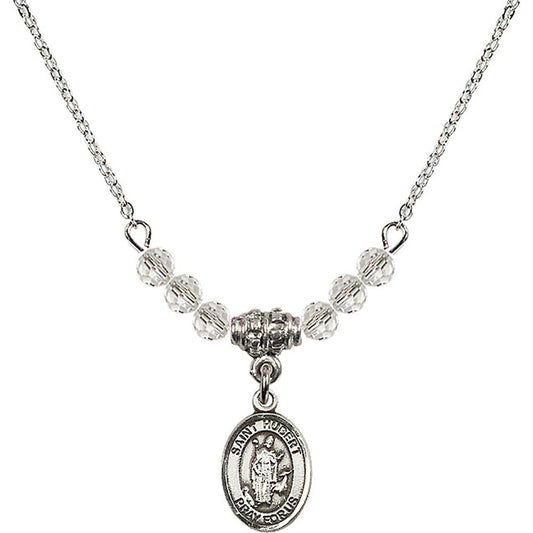 Sterling Silver Saint Hubert of Liege Birthstone Necklace with Crystal Beads - 9045