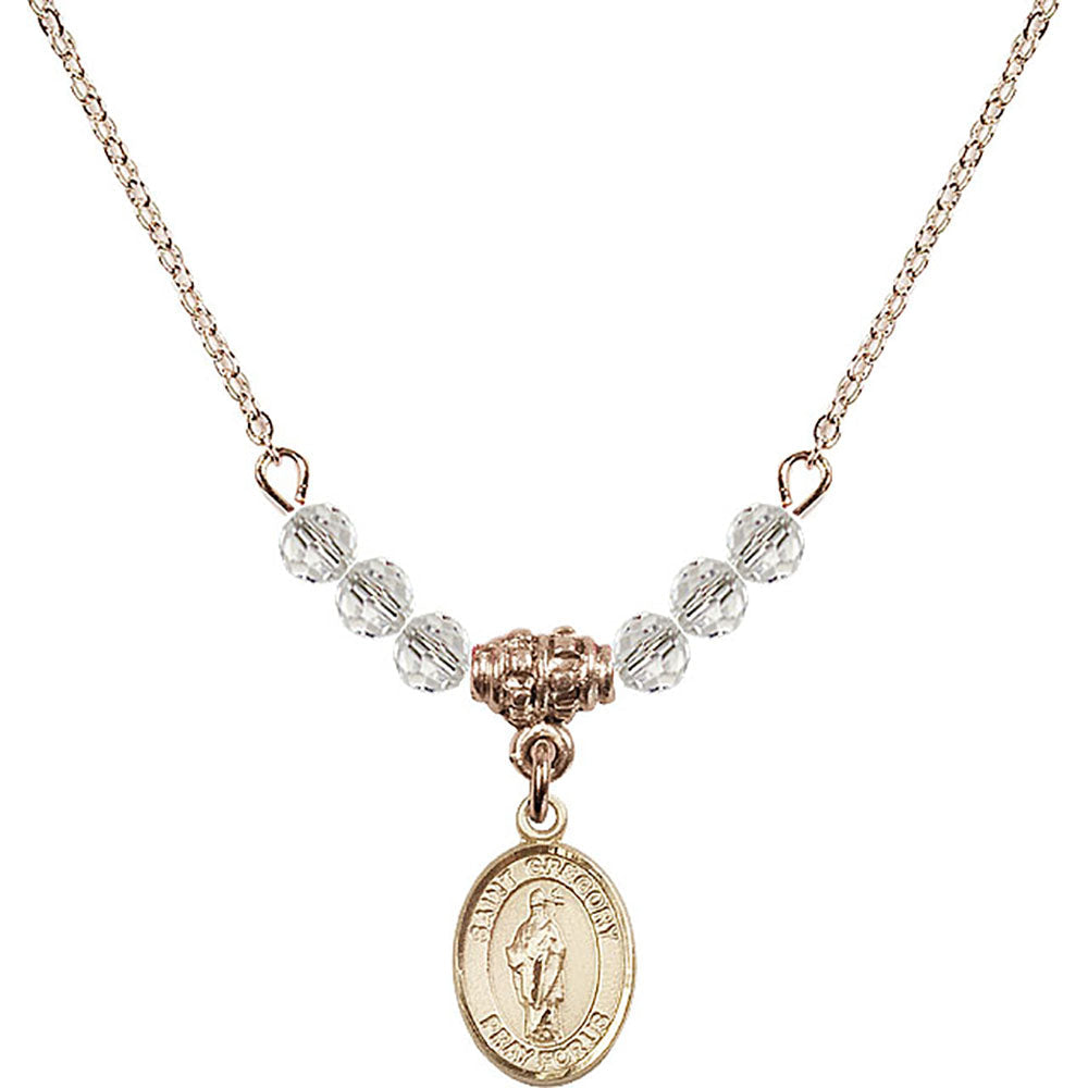 14kt Gold Filled Saint Gregory the Great Birthstone Necklace with Crystal Beads - 9048
