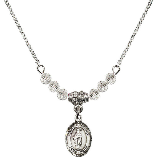 Sterling Silver Saint Gregory the Great Birthstone Necklace with Crystal Beads - 9048