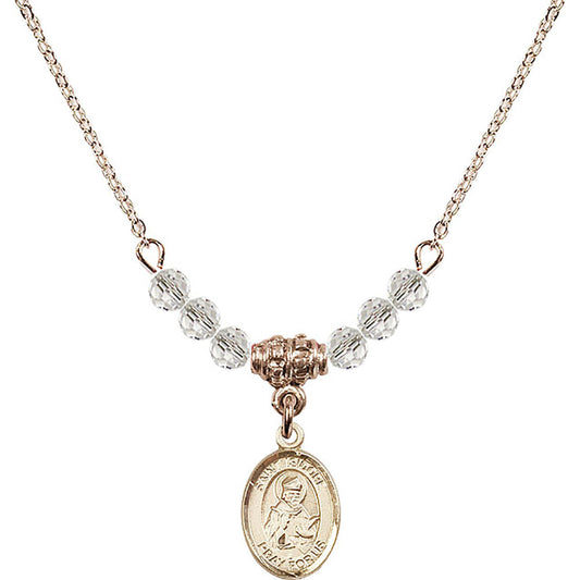 14kt Gold Filled Saint Isidore of Seville Birthstone Necklace with Crystal Beads - 9049