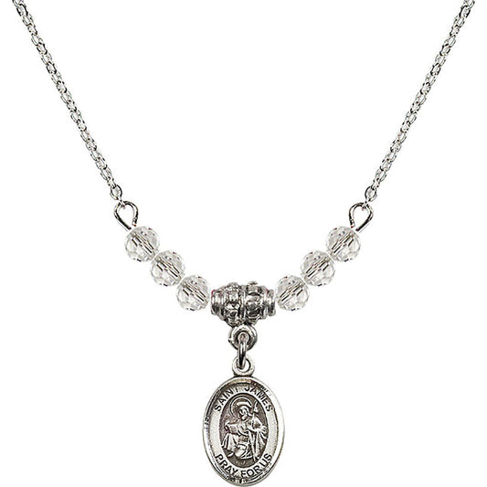 Sterling Silver Saint James the Greater Birthstone Necklace with Crystal Beads - 9050