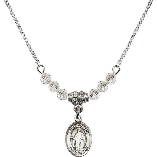 Sterling Silver Saint Justin Birthstone Necklace with Crystal Beads - 9052