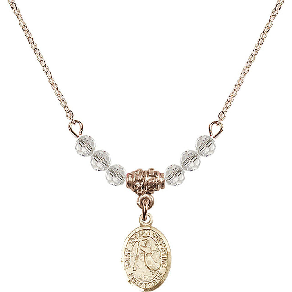 14kt Gold Filled Saint Joseph of Cupertino Birthstone Necklace with Crystal Beads - 9057
