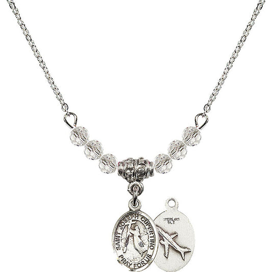 Sterling Silver Saint Joseph of Cupertino Birthstone Necklace with Crystal Beads - 9057