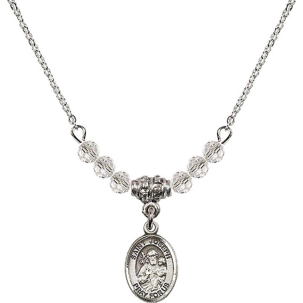 Sterling Silver Saint Joseph Birthstone Necklace with Crystal Beads - 9058