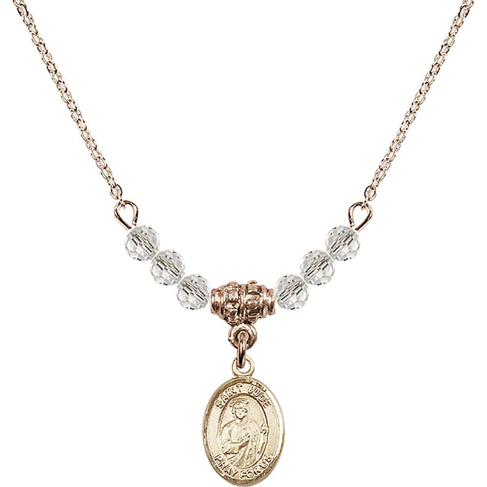 14kt Gold Filled Saint Jude Thaddeus Birthstone Necklace with Crystal Beads - 9060