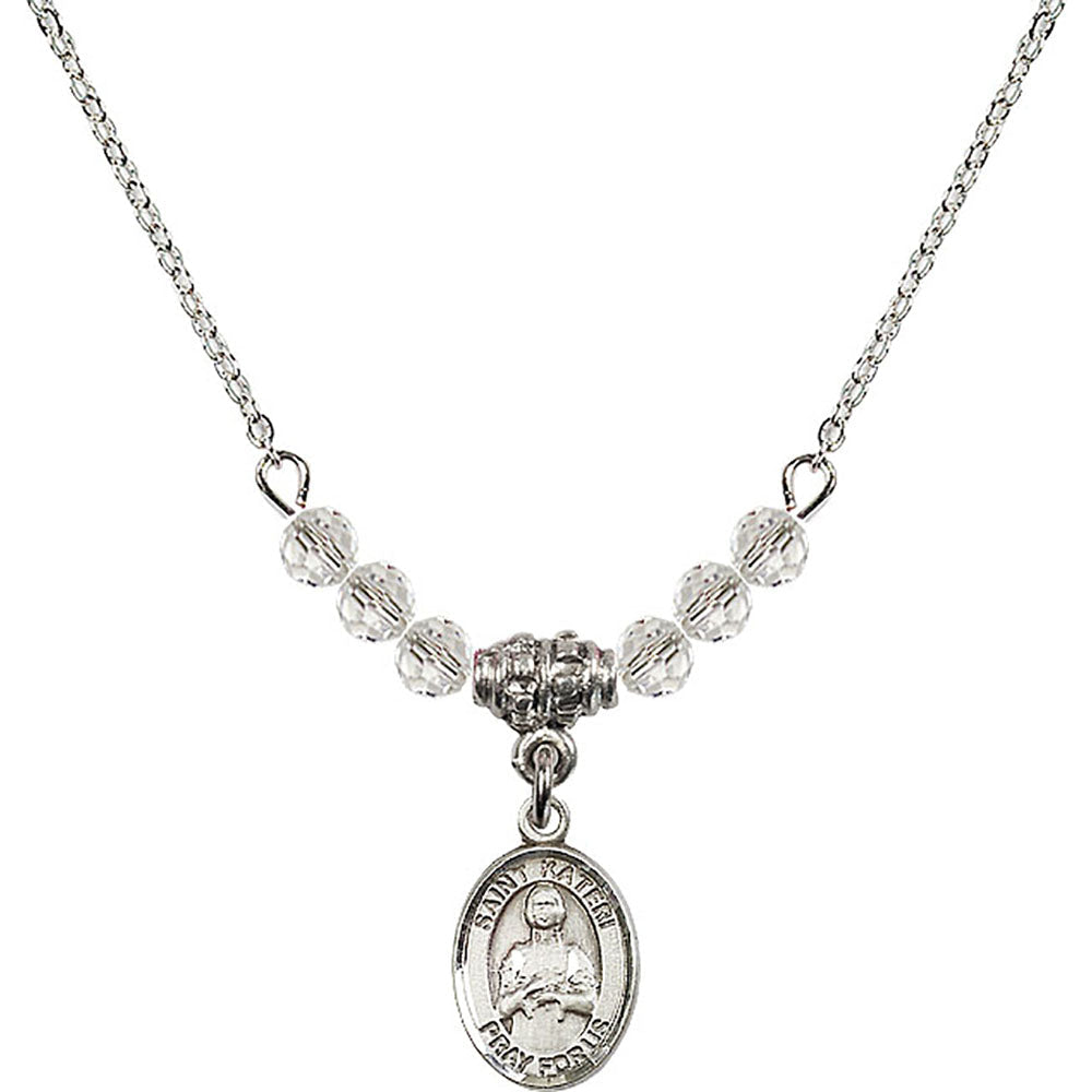 Sterling Silver Saint Kateri Tekakwitha Birthstone Necklace with Crystal Beads - 9061