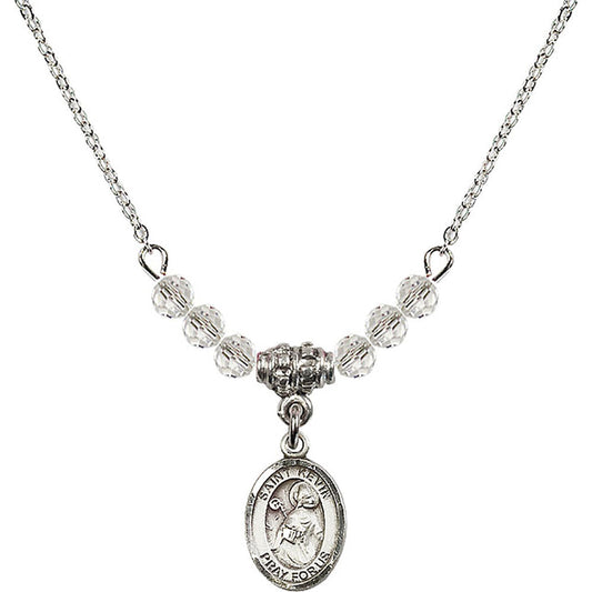 Sterling Silver Saint Kevin Birthstone Necklace with Crystal Beads - 9062