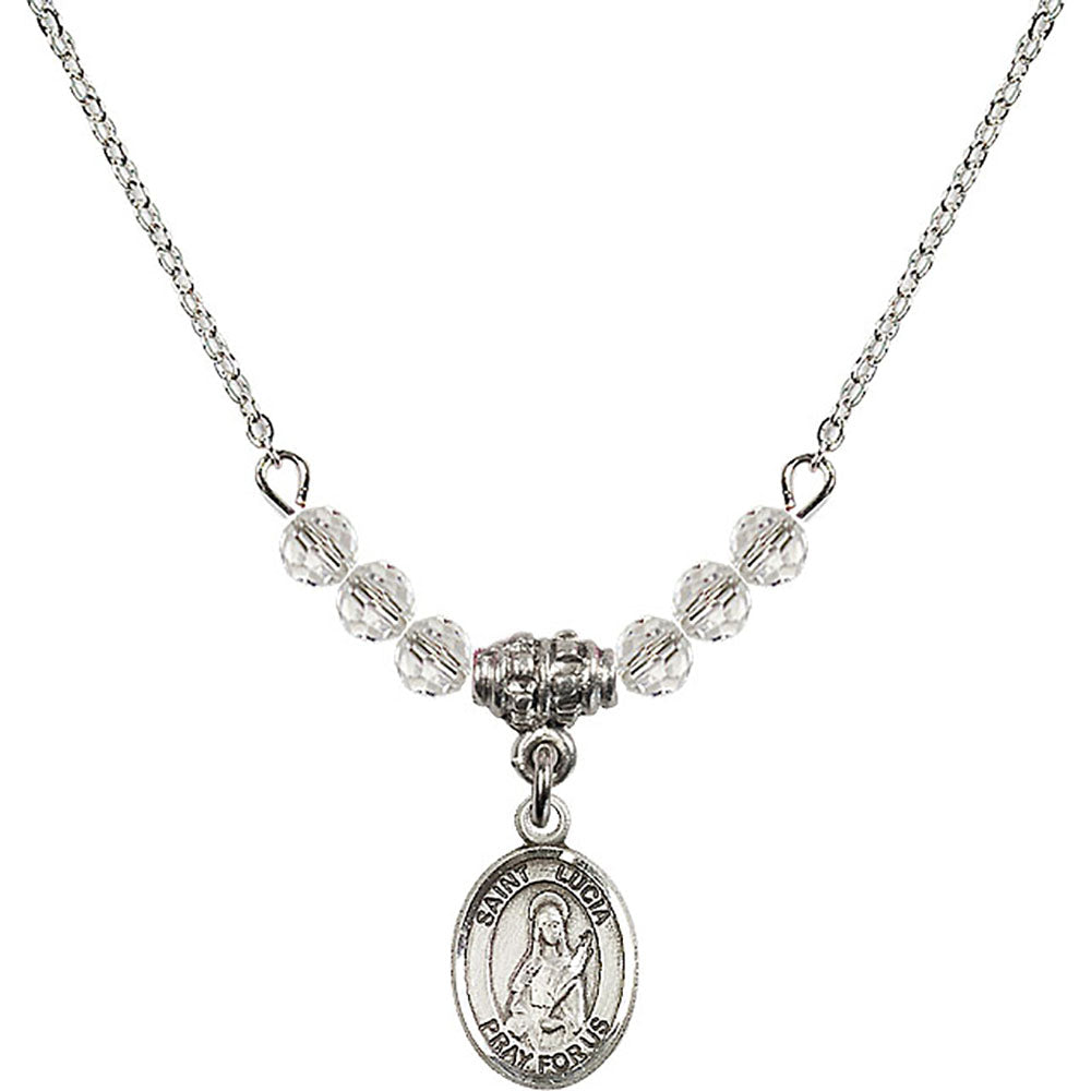 Sterling Silver Saint Lucia of Syracuse Birthstone Necklace with Crystal Beads - 9065