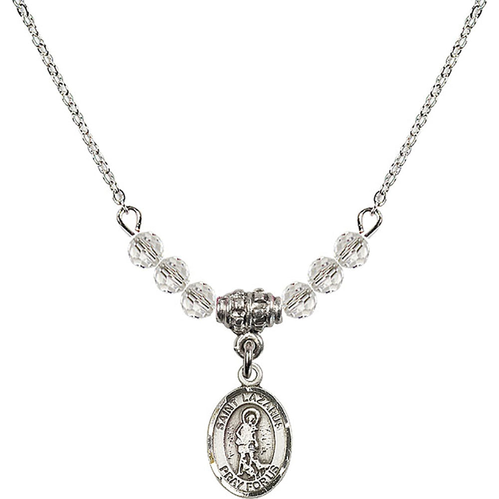Sterling Silver Saint Lazarus Birthstone Necklace with Crystal Beads - 9066