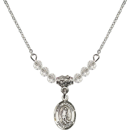Sterling Silver Saint Lazarus Birthstone Necklace with Crystal Beads - 9066