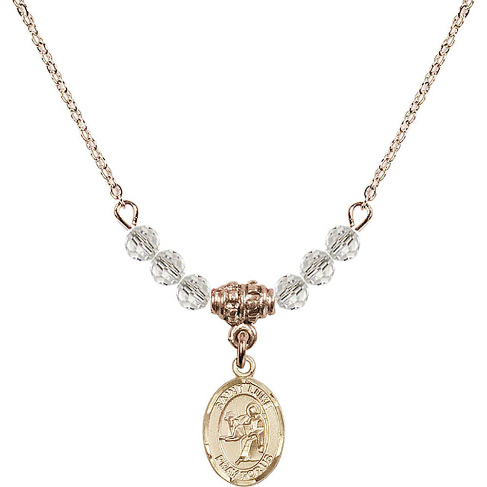 14kt Gold Filled Saint Luke the Apostle Birthstone Necklace with Crystal Beads - 9068