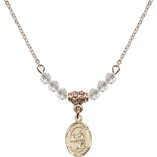 14kt Gold Filled Saint Luke the Apostle Birthstone Necklace with Crystal Beads - 9068
