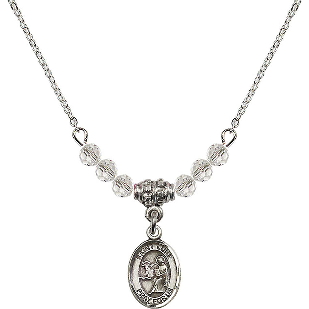 Sterling Silver Saint Luke the Apostle Birthstone Necklace with Crystal Beads - 9068