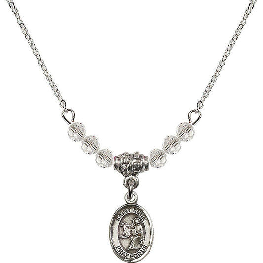 Sterling Silver Saint Luke the Apostle Birthstone Necklace with Crystal Beads - 9068