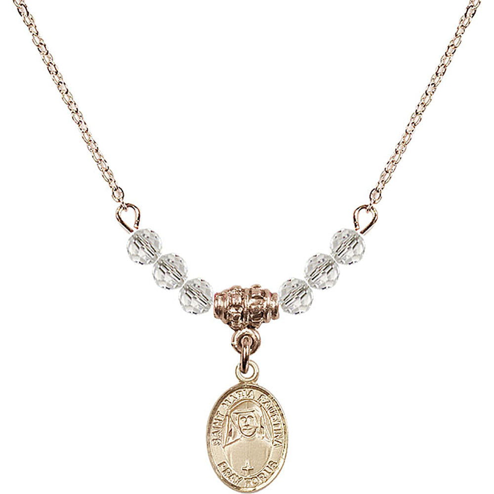 14kt Gold Filled Saint Maria Faustina Birthstone Necklace with Crystal Beads - 9069