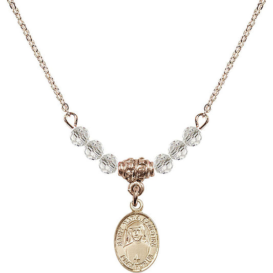 14kt Gold Filled Saint Maria Faustina Birthstone Necklace with Crystal Beads - 9069