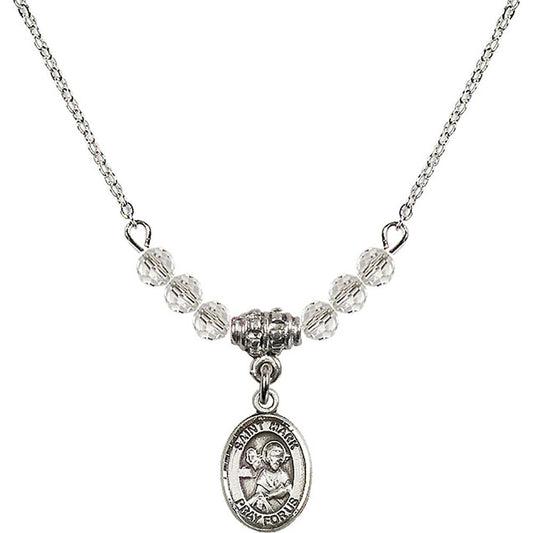Sterling Silver Saint Mark the Evangelist Birthstone Necklace with Crystal Beads - 9070