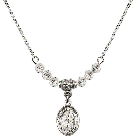 Sterling Silver Saint Mary Magdalene Birthstone Necklace with Crystal Beads - 9071