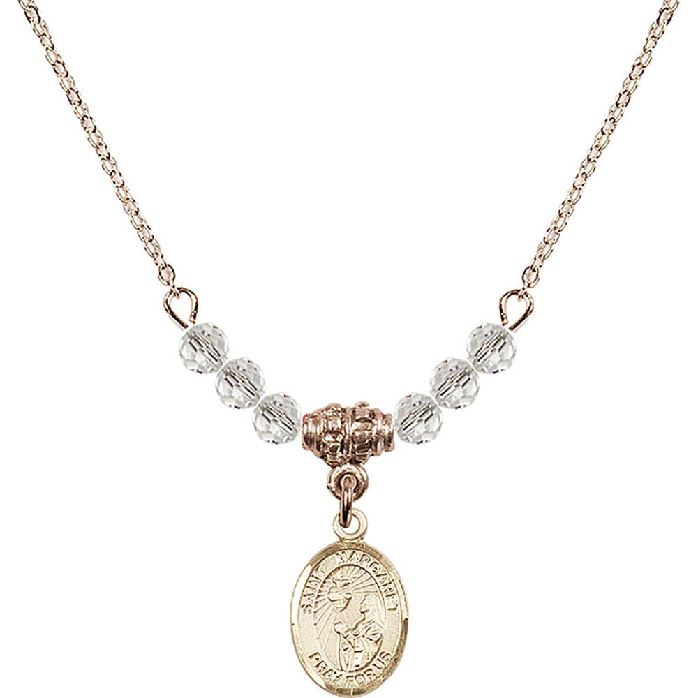 14kt Gold Filled Saint Margaret Mary Alacoque Birthstone Necklace with Crystal Beads - 9072