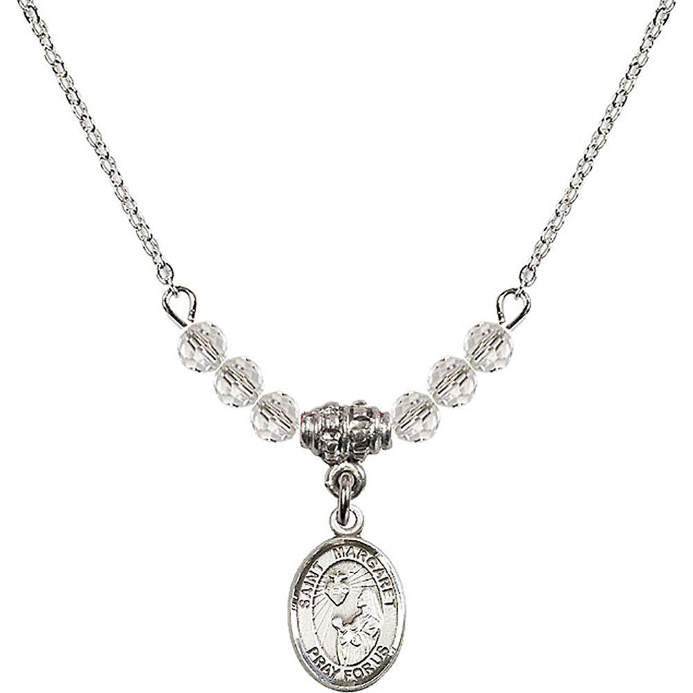 Sterling Silver Saint Margaret Mary Alacoque Birthstone Necklace with Crystal Beads - 9072