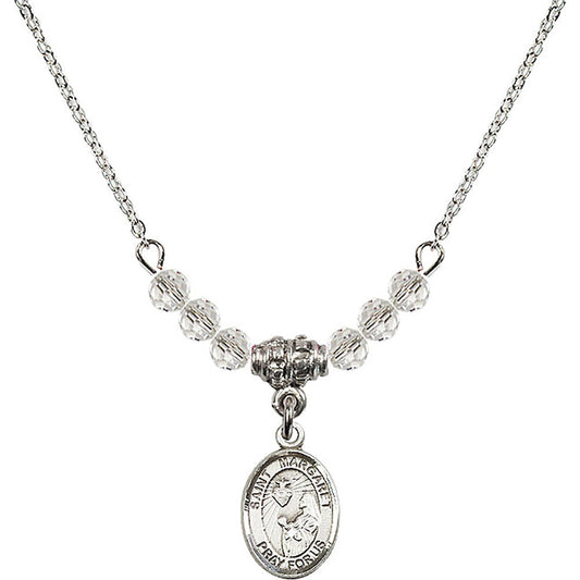 Sterling Silver Saint Margaret Mary Alacoque Birthstone Necklace with Crystal Beads - 9072