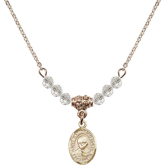 14kt Gold Filled Saint Maximilian Kolbe Birthstone Necklace with Crystal Beads - 9073