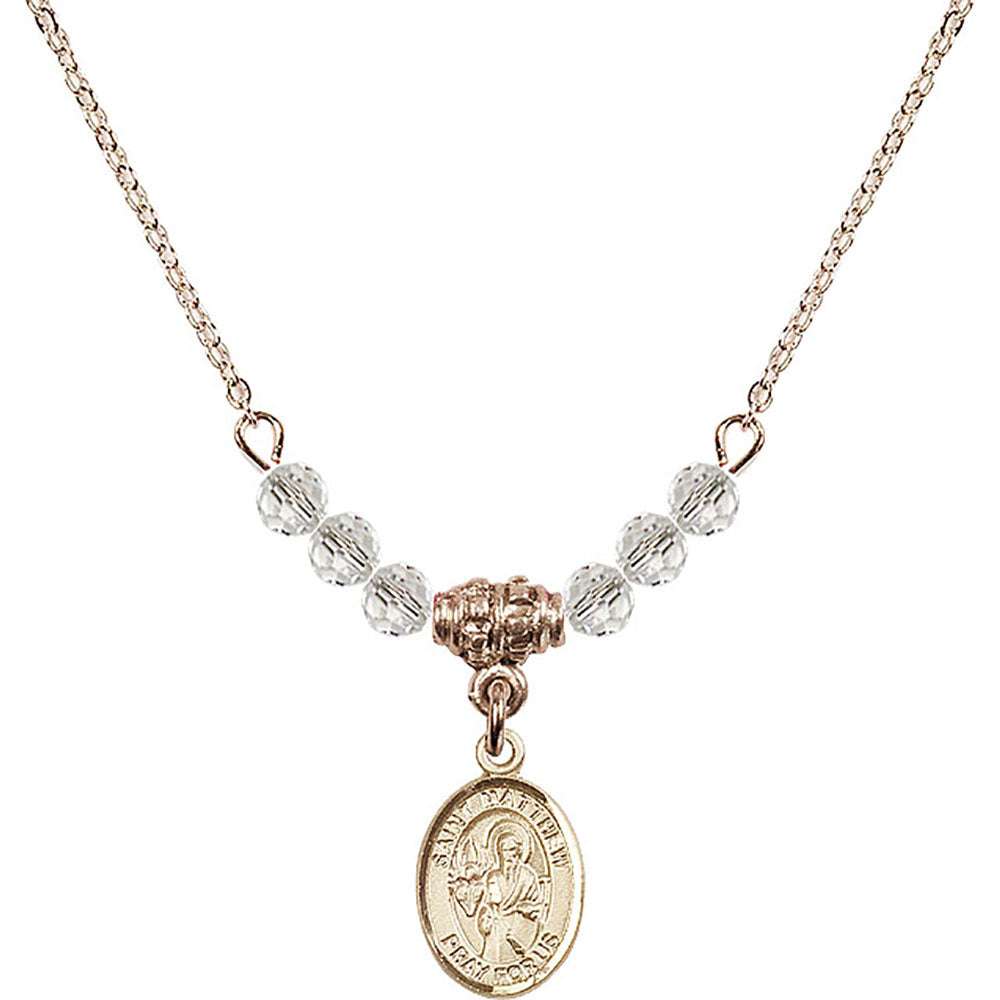 14kt Gold Filled Saint Matthew the Apostle Birthstone Necklace with Crystal Beads - 9074