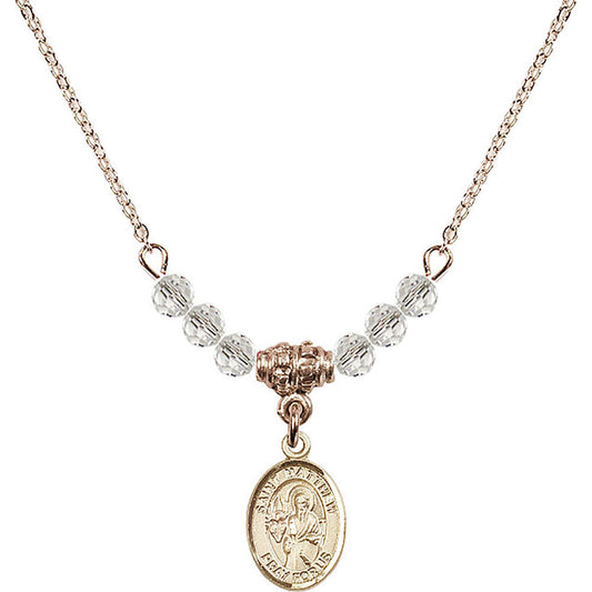 14kt Gold Filled Saint Matthew the Apostle Birthstone Necklace with Crystal Beads - 9074