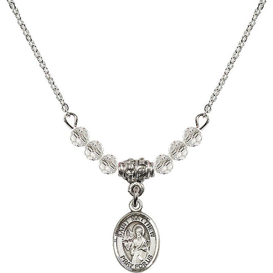 Sterling Silver Saint Matthew the Apostle Birthstone Necklace with Crystal Beads - 9074