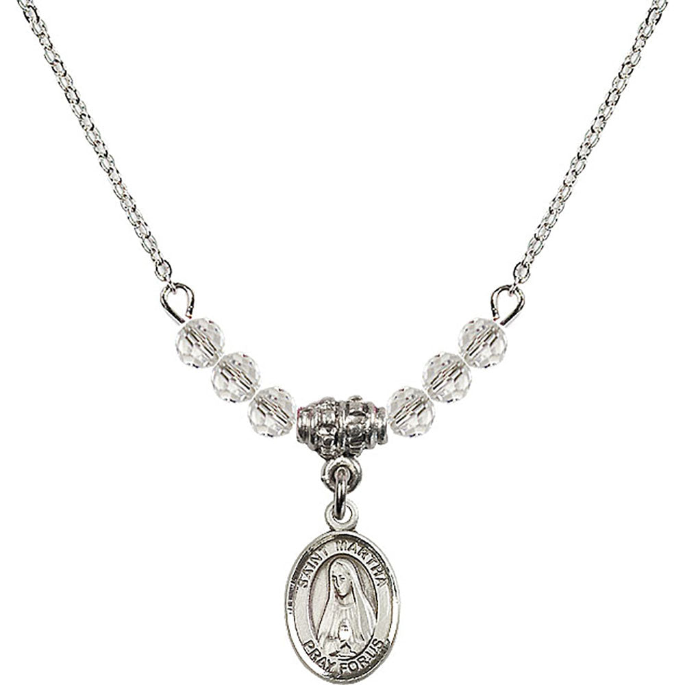 Sterling Silver Saint Martha Birthstone Necklace with Crystal Beads - 9075