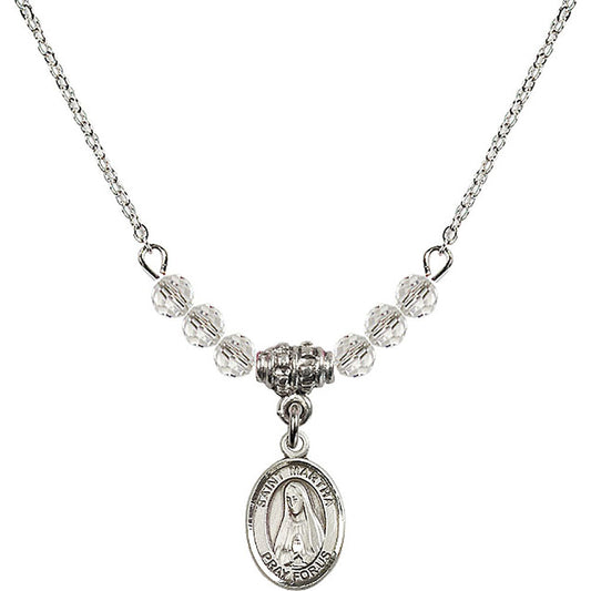 Sterling Silver Saint Martha Birthstone Necklace with Crystal Beads - 9075