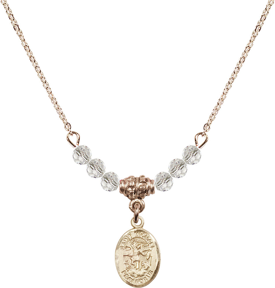 14kt Gold Filled Saint Michael the Archangel Birthstone Necklace with Crystal Beads - 9076