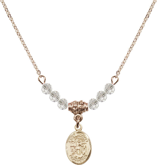 14kt Gold Filled Saint Michael the Archangel Birthstone Necklace with Crystal Beads - 9076