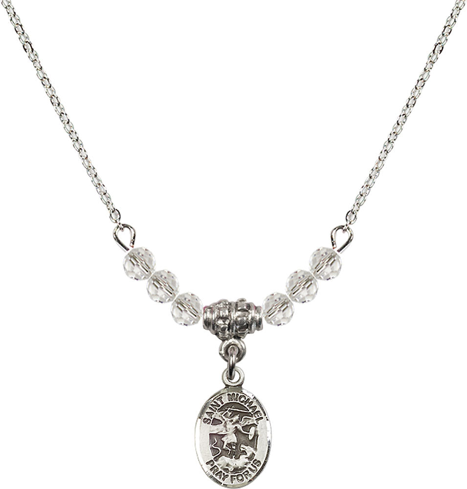 Sterling Silver Saint Michael the Archangel Birthstone Necklace with Crystal Beads - 9076