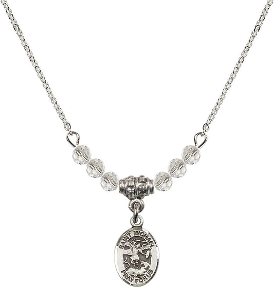 Sterling Silver Saint Michael the Archangel Birthstone Necklace with Crystal Beads - 9076
